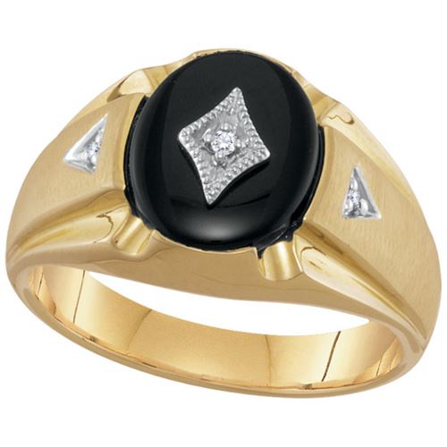 12X10MM Oval Onyx and Diamond Gem Stone Ring in 10KT Yellow Gold