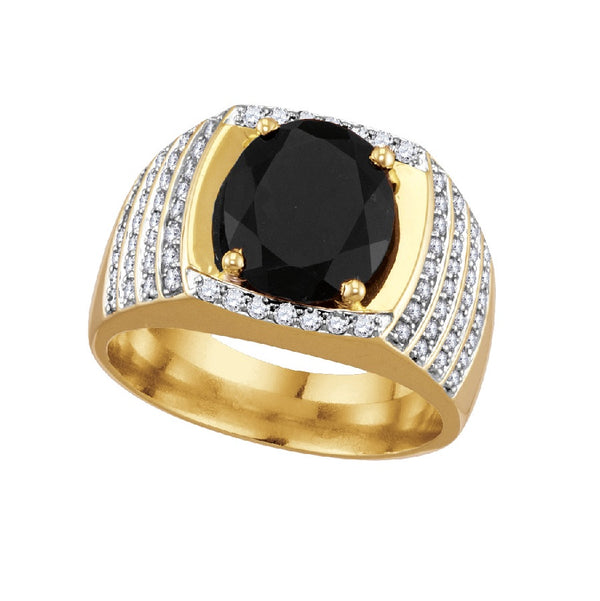 Oval Onyx and Diamond Gem Stone Ring in 14KT Yellow Gold