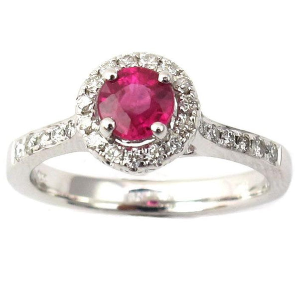 6MM Round Ruby and Diamond Ring in 14KT White Gold