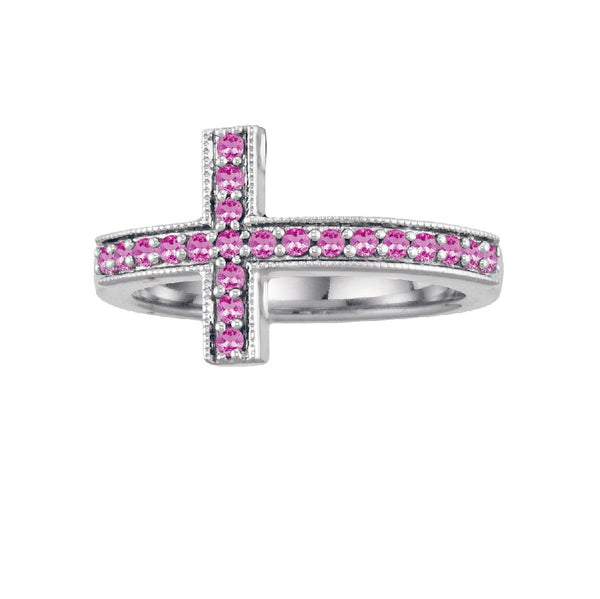 Pink Sapphire Cross Ring in Sterling Silver
