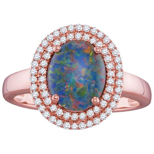 Color Sensations Oval Opal Triplet and Diamond Halo Ring in 14KT Rose Gold