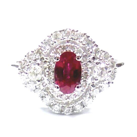 4X6MM Oval Ruby and Diamond Ring in 18KT White Gold