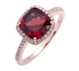 8MM Cushion Garnet and Diamond Ring in 14KT Rose Gold