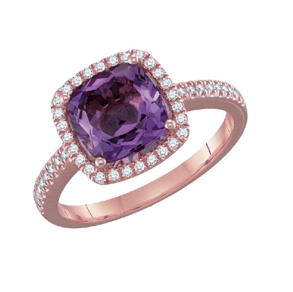 8MM Amethyst and Diamond Ring in 14KT Rose Gold