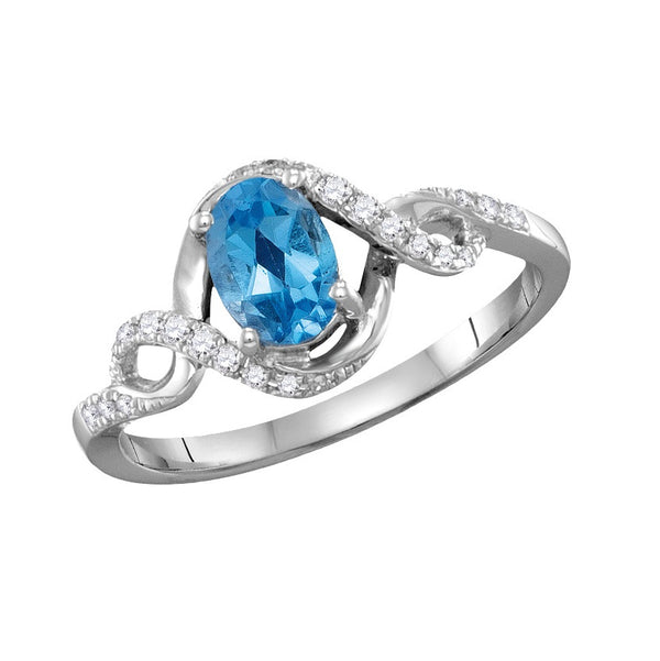 7X5MM Blue Topaz and Diamond Ring in 14KT White Gold