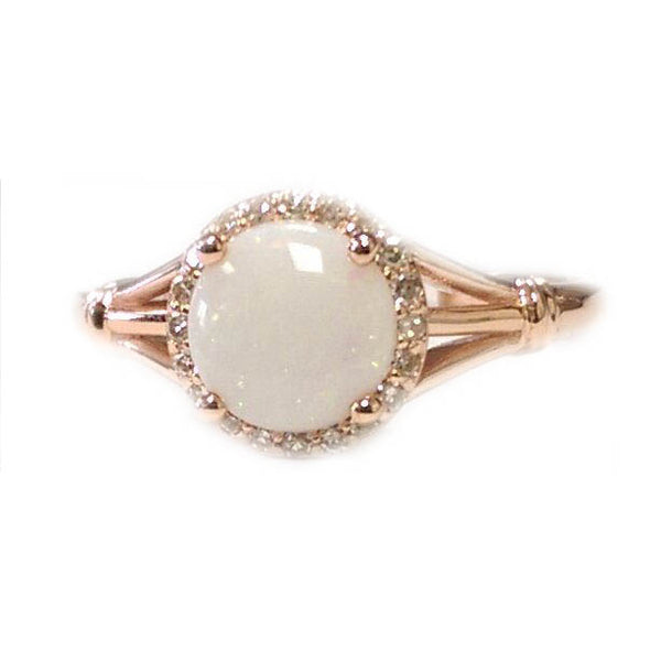 7MM Opal and Diamond Halo Ring in 10KT Rose Gold