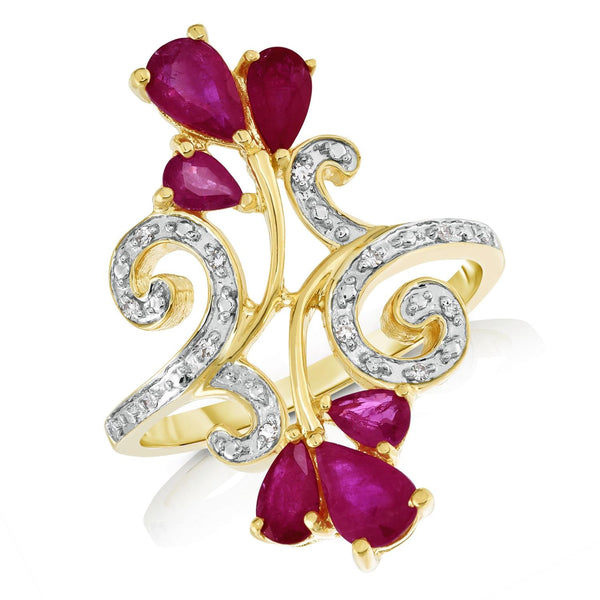 Ruby and Diamond Flower Ring in 14KT Yellow Gold