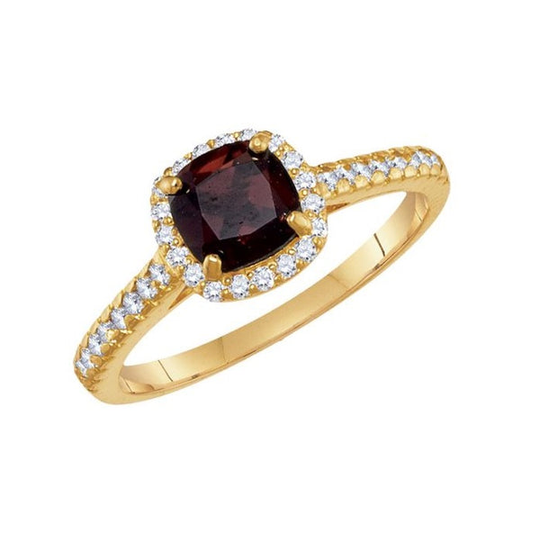 6MM Cushion Garnet and White Sapphire Birthstone Ring in 10KT Yellow Gold
