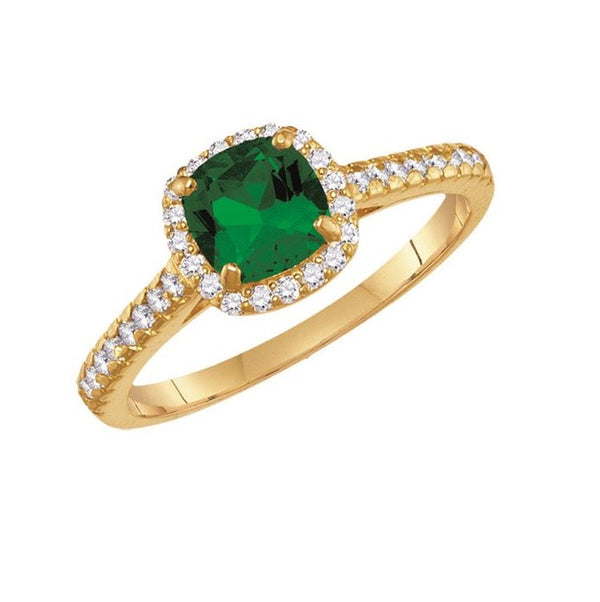 6MM Simulated Emerald and White Sapphire Ring in 10KT Yellow Gold