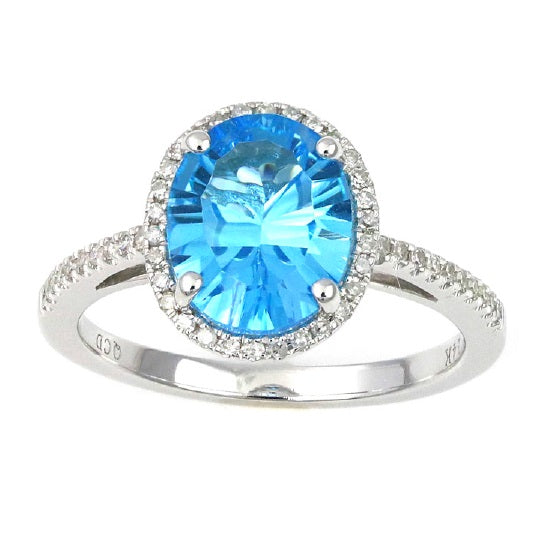 10X8MM Oval Blue Topaz and Diamond Ring in 14KT White Gold