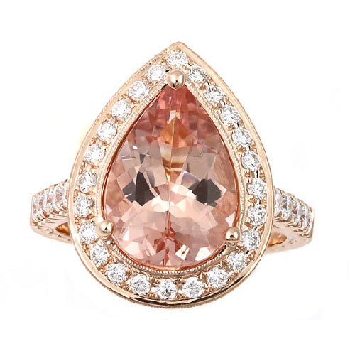 10X14MM Pear Morganite and Diamond Ring in 18KT Rose Gold