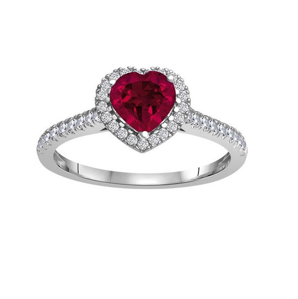 6MM Heart Shape Ruby and White Sapphire Birthstone Heart Ring in 10KT White Gold