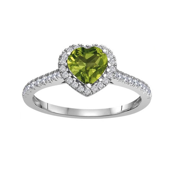 6MM Heart Shape Peridot and White Sapphire Birthstone Heart Ring in 10KT White Gold