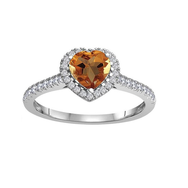 6MM Heart Shape Citrine and White Sapphire Birthstone Heart Ring in 10KT White Gold