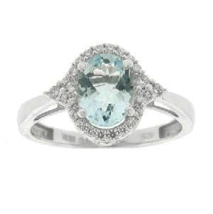 8X6MM Oval Aquamarine and Diamond Halo Ring in 10KT White Gold