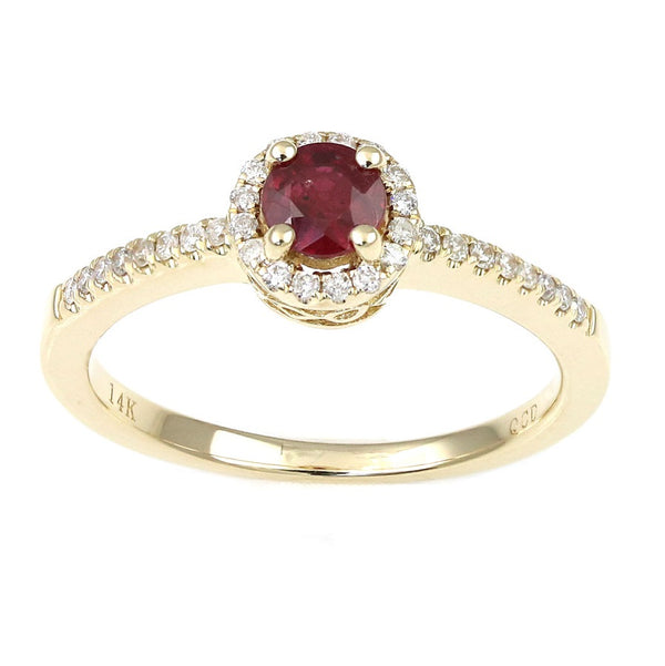 4MM Round Ruby and Diamond Ring in 14KT Yellow Gold