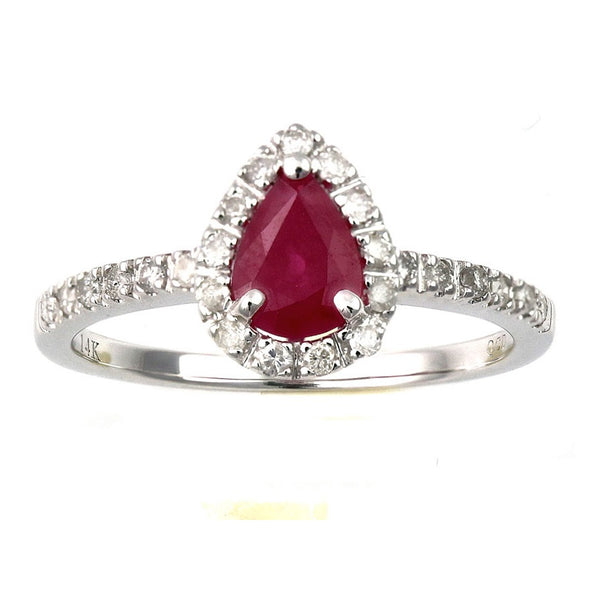 7X5MM Pear Ruby and Diamond Ring in 14KT White Gold