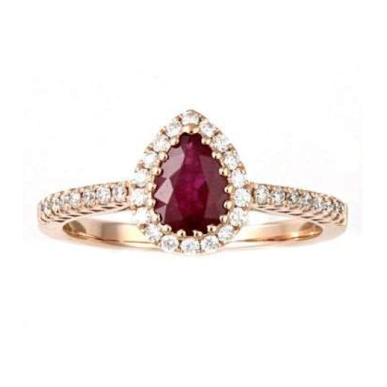 Color Sensations 7X5MM Pear Ruby and Diamond Gem Stone Halo Engagement Ring in 14KT Rose Gold