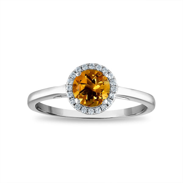 6MM Round Citrine and White Sapphire Birthstone Halo Ring in Sterling Silver