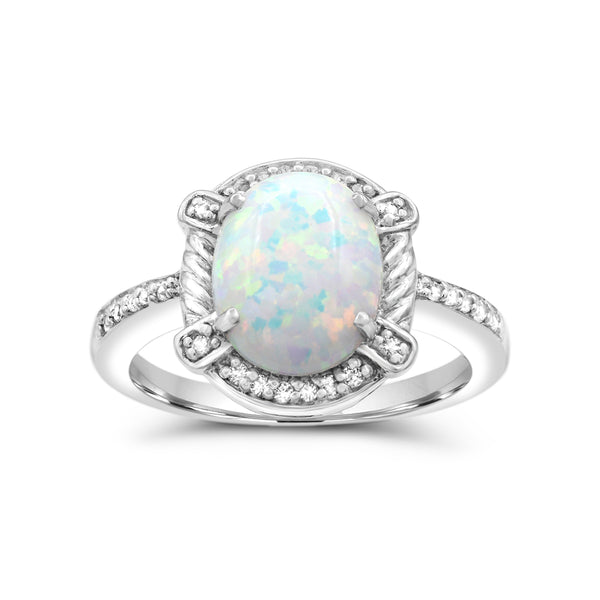 10X8MM Created Opal and White Sapphire Ring in Sterling Silver