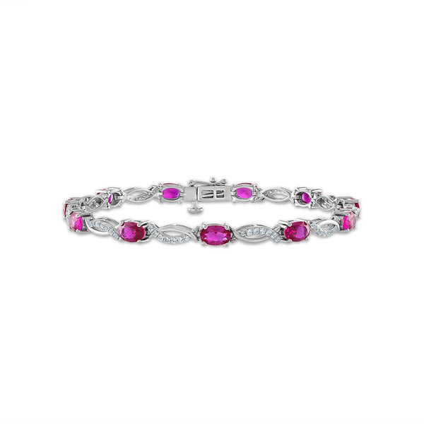 6X4MM Oval Ruby and Sapphire Infinity Created 7" Bracelet in Sterling Silver
