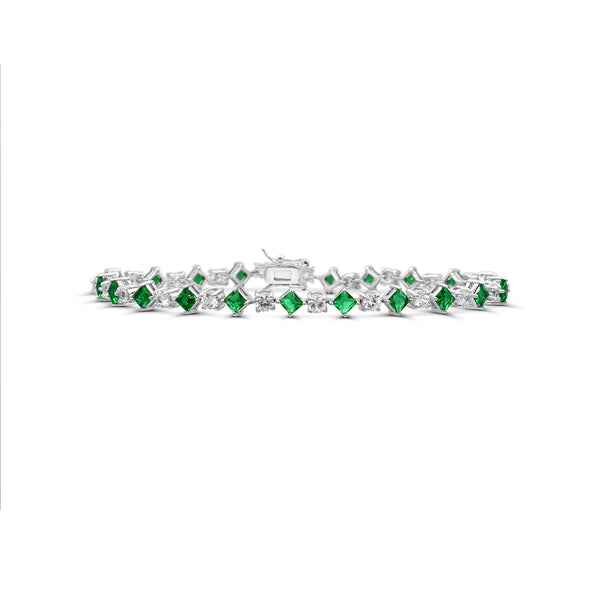 Created Emerald and White Sapphire 7" Tennis Bracelet in Sterling Silver