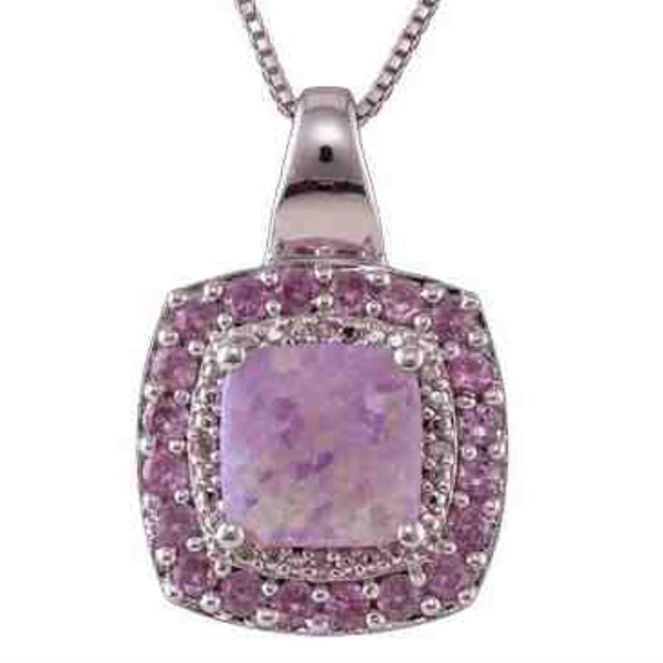 Cushion Opal and Pink Sapphire 18" Pendant in Sterling Silver