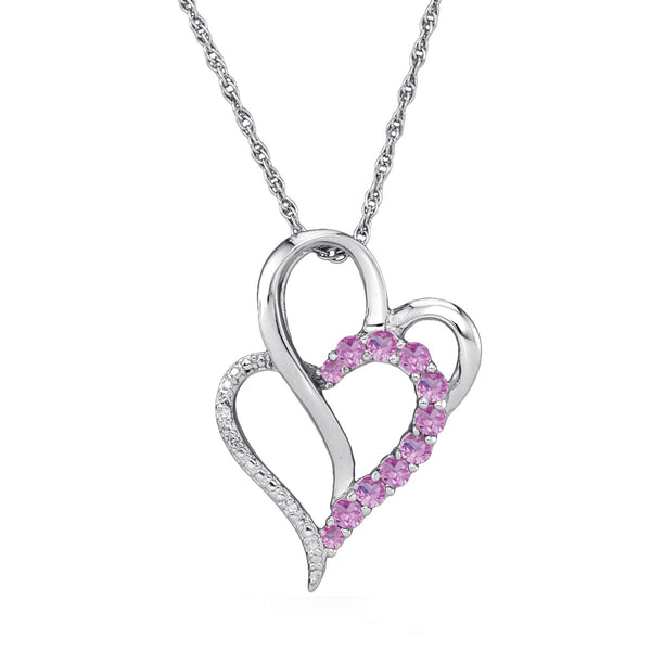 Pink Sapphire Heart 18" Pendant in Sterling Silver