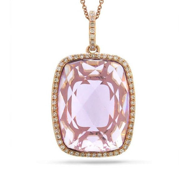 Cushion Amethyst and Diamond 18" Pendant in 14KT Rose Gold
