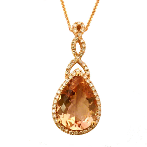 14X11MM Pear Morganite and Diamond 18" Pendant in 14KT Rose Gold