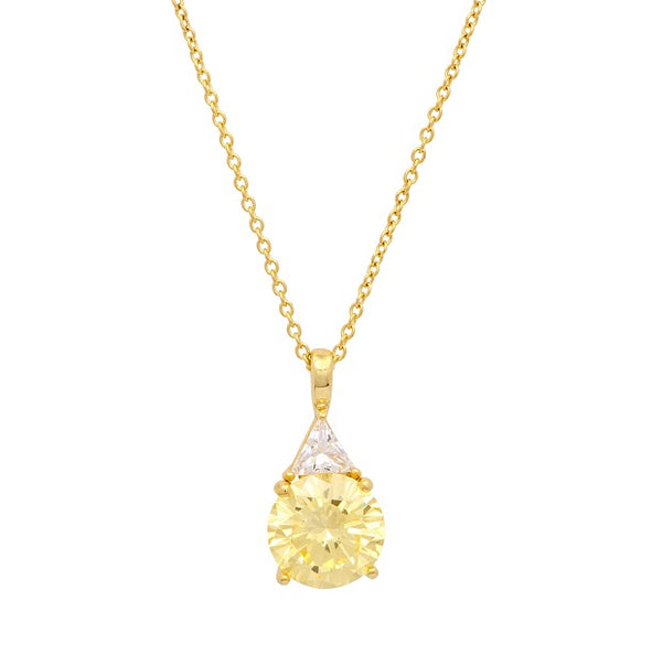 Round Cubic Zirconia and Cubic Zirconia 18" Pendant in 18KT Yellow Gold Plated Sterling Silver