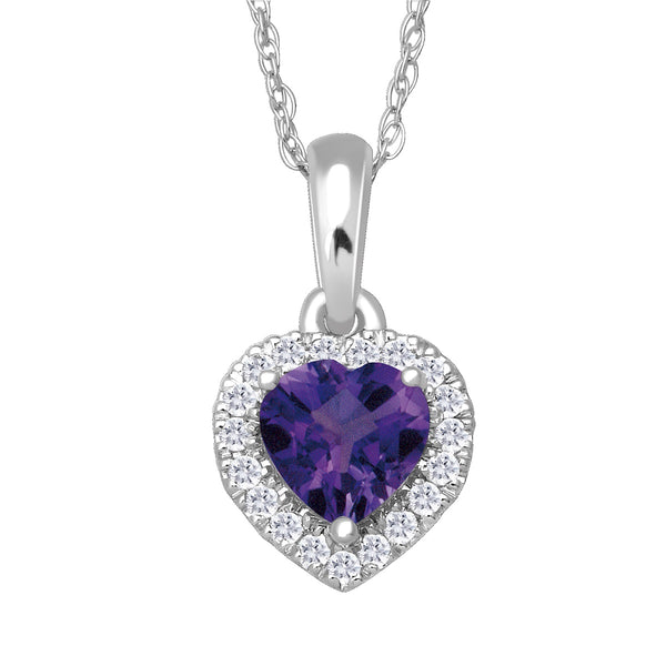 5MM Heart Shape Amethyst and White Sapphire Birthstone 18" Pendant in 10KT White Gold
