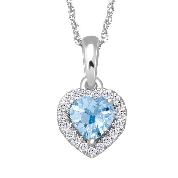 5MM Simulated Aquamarine and White Sapphire 18" Pendant in 10KT White Gold