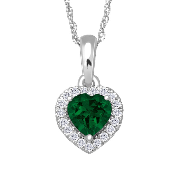 5MM Simulated Emerald and White Sapphire 18" Pendant in 10KT White Gold