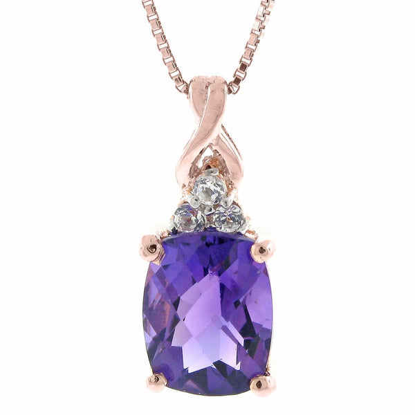 9X7MM Cushion Amethyst and White Topaz 18" Pendant in 10KT Rose Gold