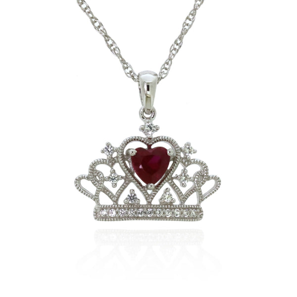 5MM Heart Shape Ruby and White Sapphire 18" Pendant in Sterling Silver