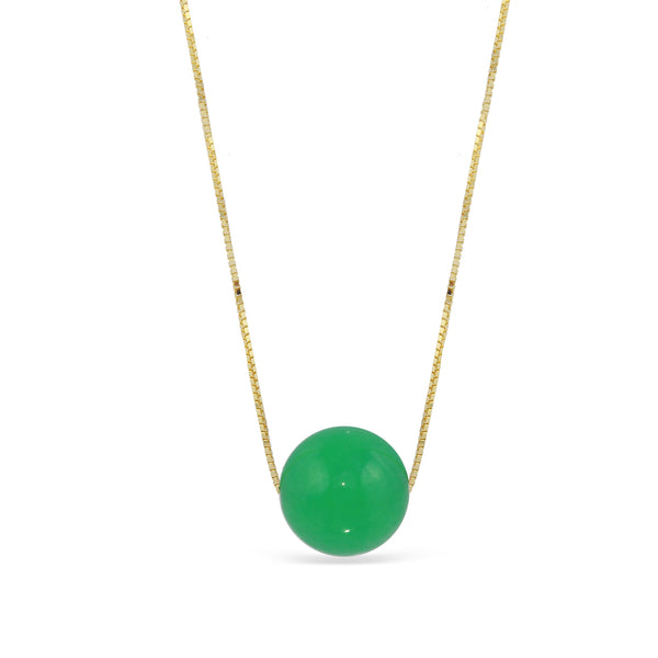 10MM Round Jade Solitaire 18" Pendant in 14KT Yellow Gold