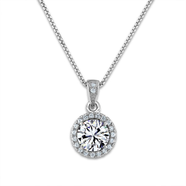 6MM Round White Sapphire and White Sapphire Birthstone 18" Pendant in Sterling Silver