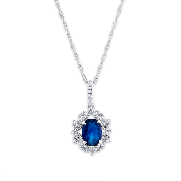 7X5MM Oval Sapphire and Diamond 18" Pendant in 10KT White Gold