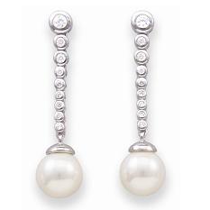 Pearl and Cubic Zirconia Drop & Dangle Earrings in Sterling Silver