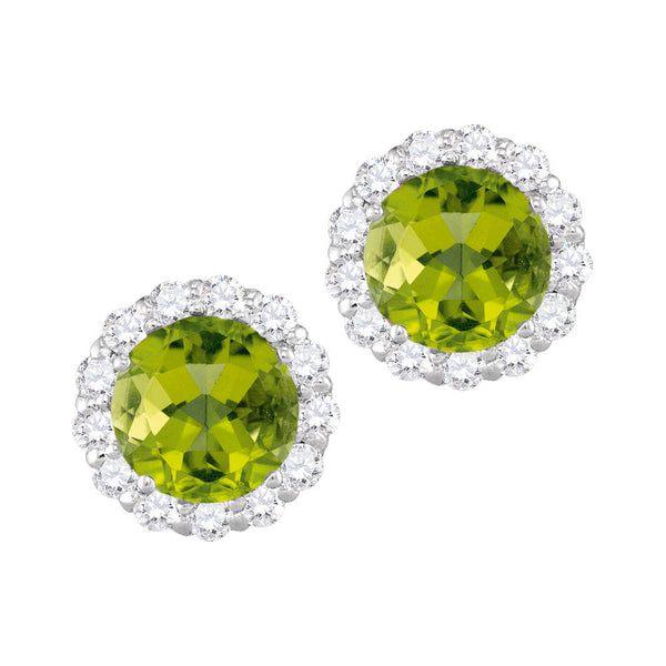 6MM Round Peridot and White Sapphire Birthstone Halo Stud Earrings in 10KT White Gold