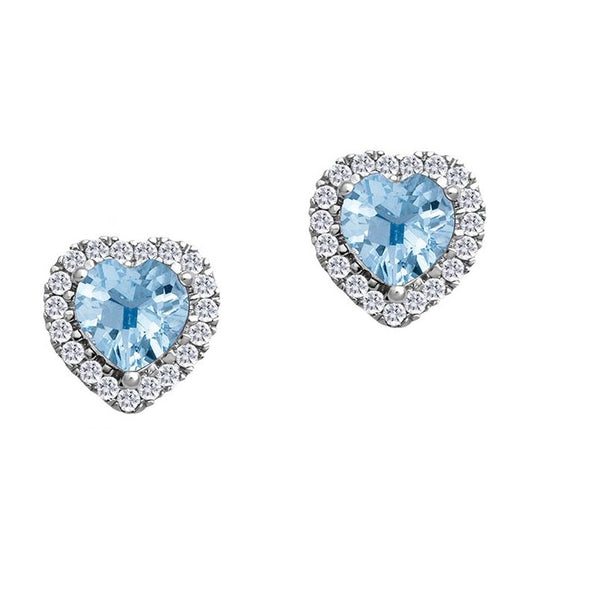 5MM Simulated Aquamarine and White Sapphire Stud Earrings in 10KT White Gold