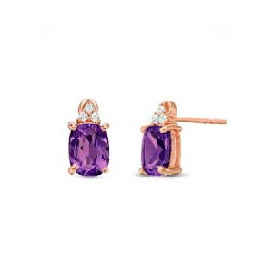 8X6MM Oval Amethyst and White Topaz Stud Earrings in 10KT Rose Gold