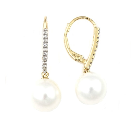 10MM Round Pearl and Diamond Earrings in 14KT Yellow Gold