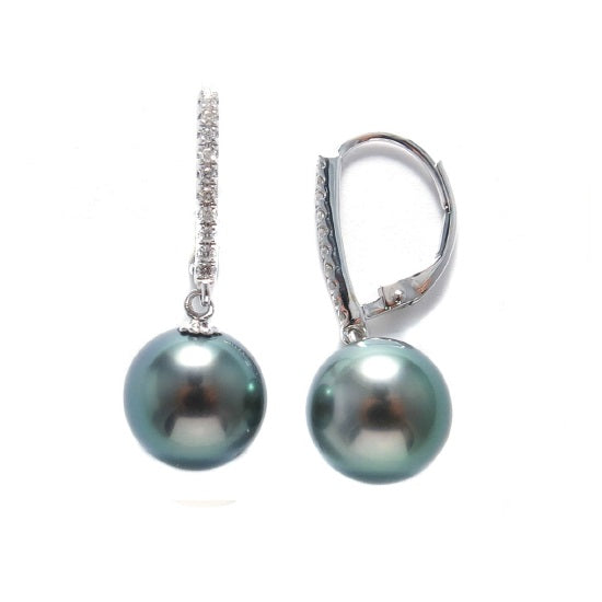 10MM Round Pearl and Diamond Drop & Dangle Earrings in 14KT White Gold