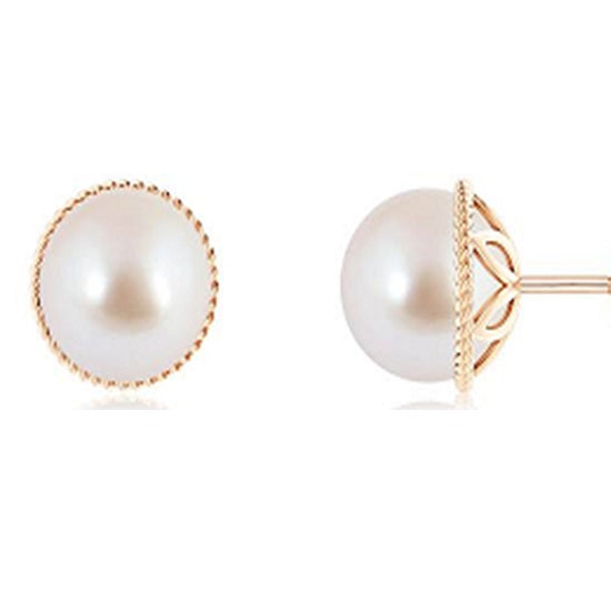 7MM Round Pearl Earrings in 14KT Yellow Gold
