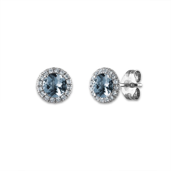 5MM Round Spinel and White Sapphire Birthstone Stud Earrings in Sterling Silver