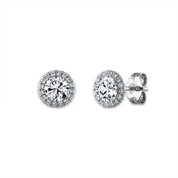 5MM Round White Sapphire and White Sapphire Birthstone Stud Earrings in Sterling Silver
