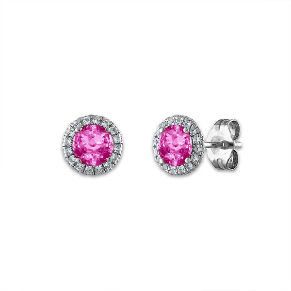 5MM Round Pink Sapphire and White Sapphire Birthstone Stud Earrings in Sterling Silver