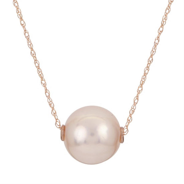 9X10MM Round Pearl 18" Pendant in 10KT Rose Gold